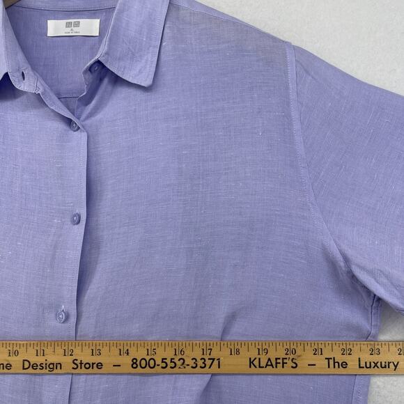 UNIQLO Top Womens XL 100% Linen Long Sleeve Button Front Shirt Blouse Purple - Picture 13 of 15